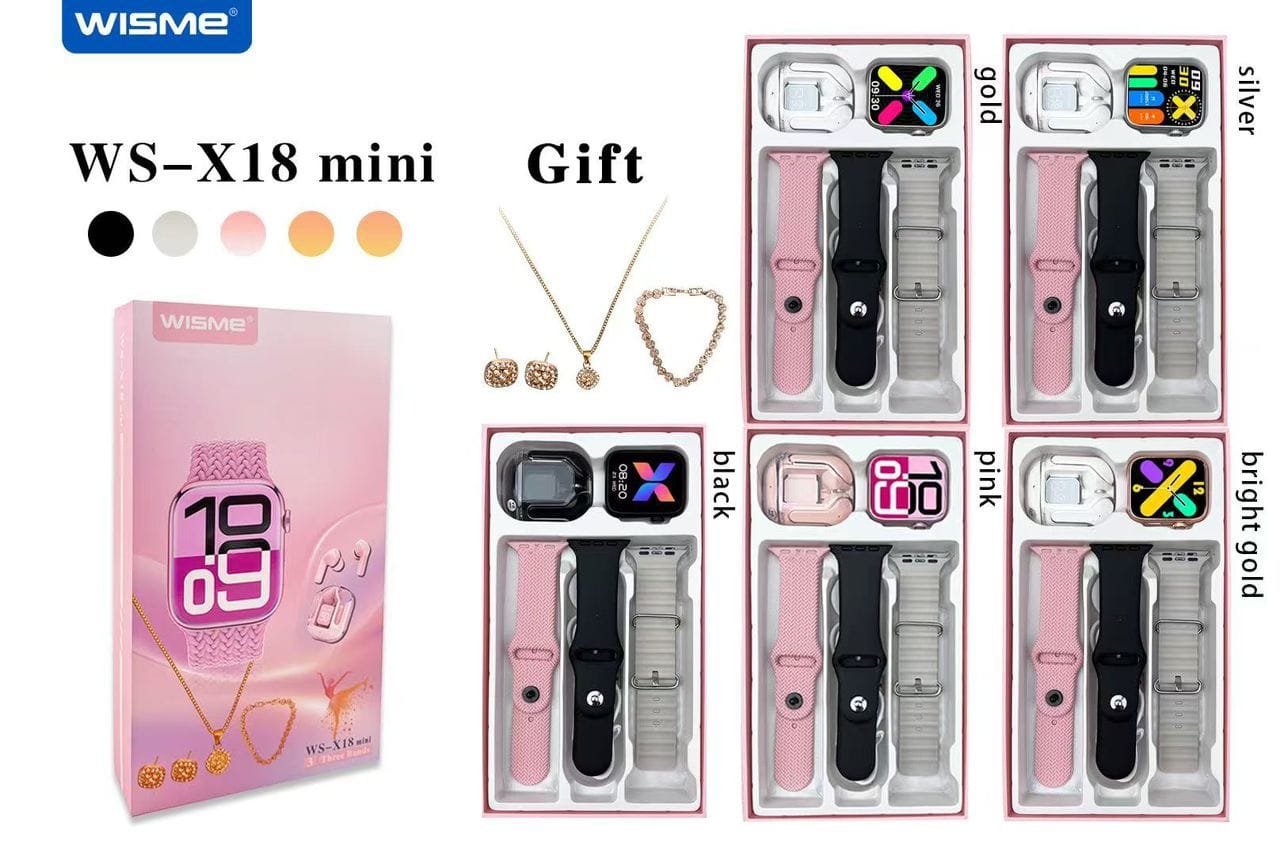 WISME WS-X18 MINI SMART WATCH WITH AIRPODS GIFT THREE 3 STRAPS WIRELESS CHARGING