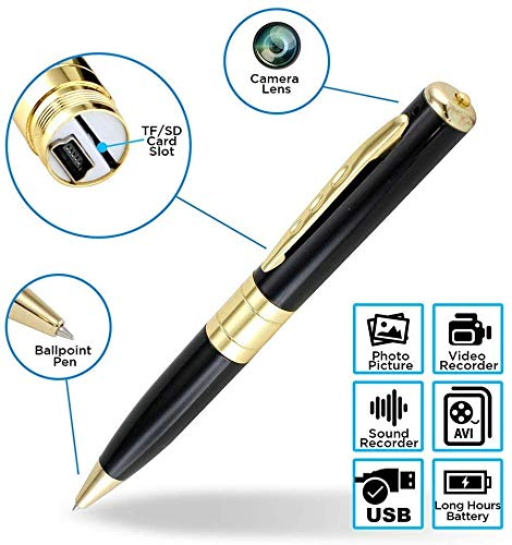 Electronics 720p Gold & Black Indoor Outdoor Spy Pen Camera with Audio/Video Recording, up to 32 GB Card supportable (not Included)