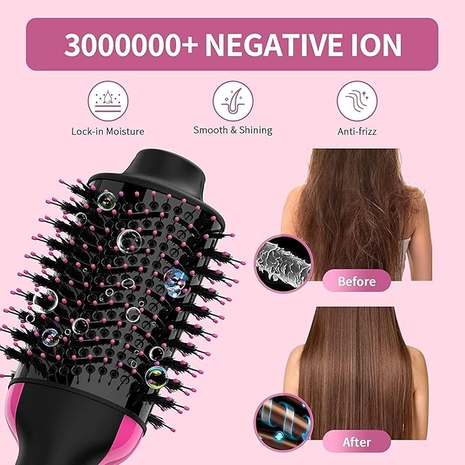 One Step Hair Dryer and Volumizer Brush, 3 In 1, Black and Pink