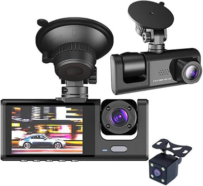 3 Camera Lens Front and Rear Inside Dashcam HD 1296P Video Recorder Night Vision