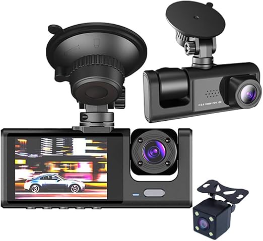 3 Camera Lens Front and Rear Inside Dashcam HD 1296P Video Recorder Night Vision