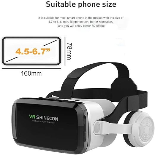 VR SHINECON Headset +Bluetooth 3D Glasses Goggles HD Virtual Reality Headset Compatible with iOS & Android Phone Eye Protected Soft & Comfortable Adjustable Distance for Phones 4.7-6.7"