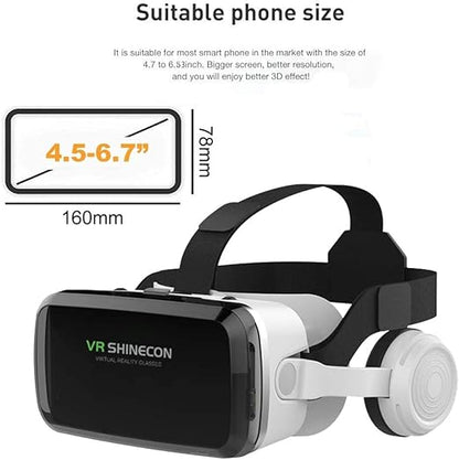 VR SHINECON Headset +Bluetooth 3D Glasses Goggles HD Virtual Reality Headset Compatible with iOS & Android Phone Eye Protected Soft & Comfortable Adjustable Distance for Phones 4.7-6.7"
