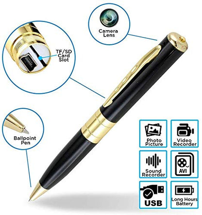 Electronics 720p Gold & Black Indoor Outdoor Spy Pen Camera with Audio/Video Recording, up to 32 GB Card supportable (not Included)