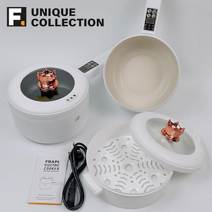 2L Hot Pot Electric Cooker Multi Cooker Electric Pot, Rice Cooker Small, Steamer Cooker, Electric Skillet, Electric Frying Pan Electric Hot Pot, Portable Nonstick Pan (Black Liner + Steamer)