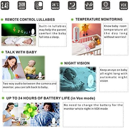 Baby Monitor 2.4 Inch Color LCD Wireless Digital Audio Video Security Baby Monitor 2 Way Talk Night Vision Temperature Monitoring