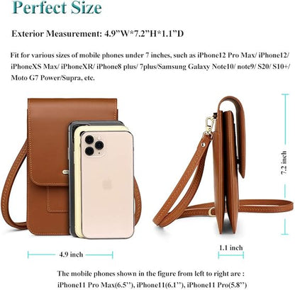Small Crossbody Cell Phone Bag for Women, Leather Shoulder Bag Card Holder Phone Wallet Purse