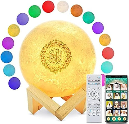 NoorWave™ 4-in-1 Quran Speaker with 16-Color 3D Moon Lamp & Recitation