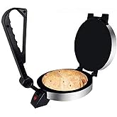Geepas Chapathi Maker - Non-stick Coating with Thermostat Control | Cool Touch Handle Indicator Lights Ideal for Making Breads Chapathi,Roti1000 W Black/Silver, 8"