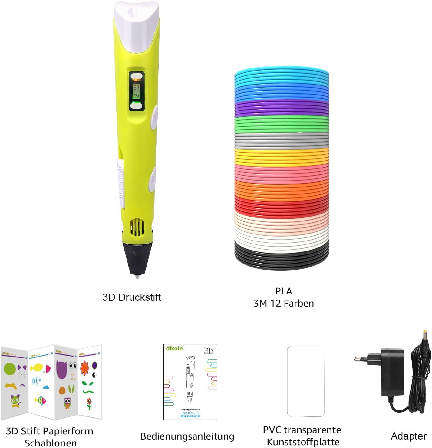 3D Printer Pen Set for Children Adults Gift 3D Printer Pen with 12 Colours 1.75 mm PLA Filament Each Colour 3 Metres,