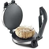 Geepas Chapathi Maker - Non-stick Coating with Thermostat Control | Cool Touch Handle Indicator Lights Ideal for Making Breads Chapathi,Roti1000 W Black/Silver, 8"