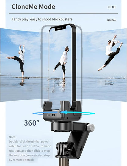 Q18 Rotatable Multi-function Gimbal Stabilizer Remote Control Stabilizer with 27.5in Extension Rod Built-in Beauty Fill Light Aluminum Alloy Face Smart Tracking Auto Balance for Vlog