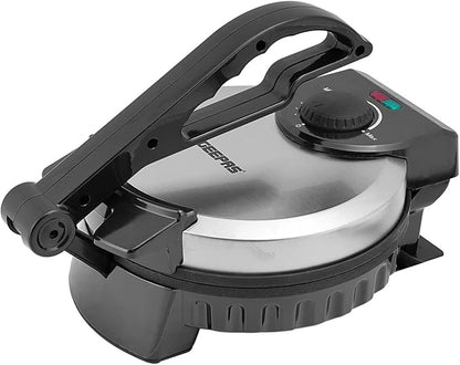 Geepas Chapathi Maker - Non-stick Coating with Thermostat Control | Cool Touch Handle Indicator Lights Ideal for Making Breads Chapathi,Roti1000 W Black/Silver, 8"