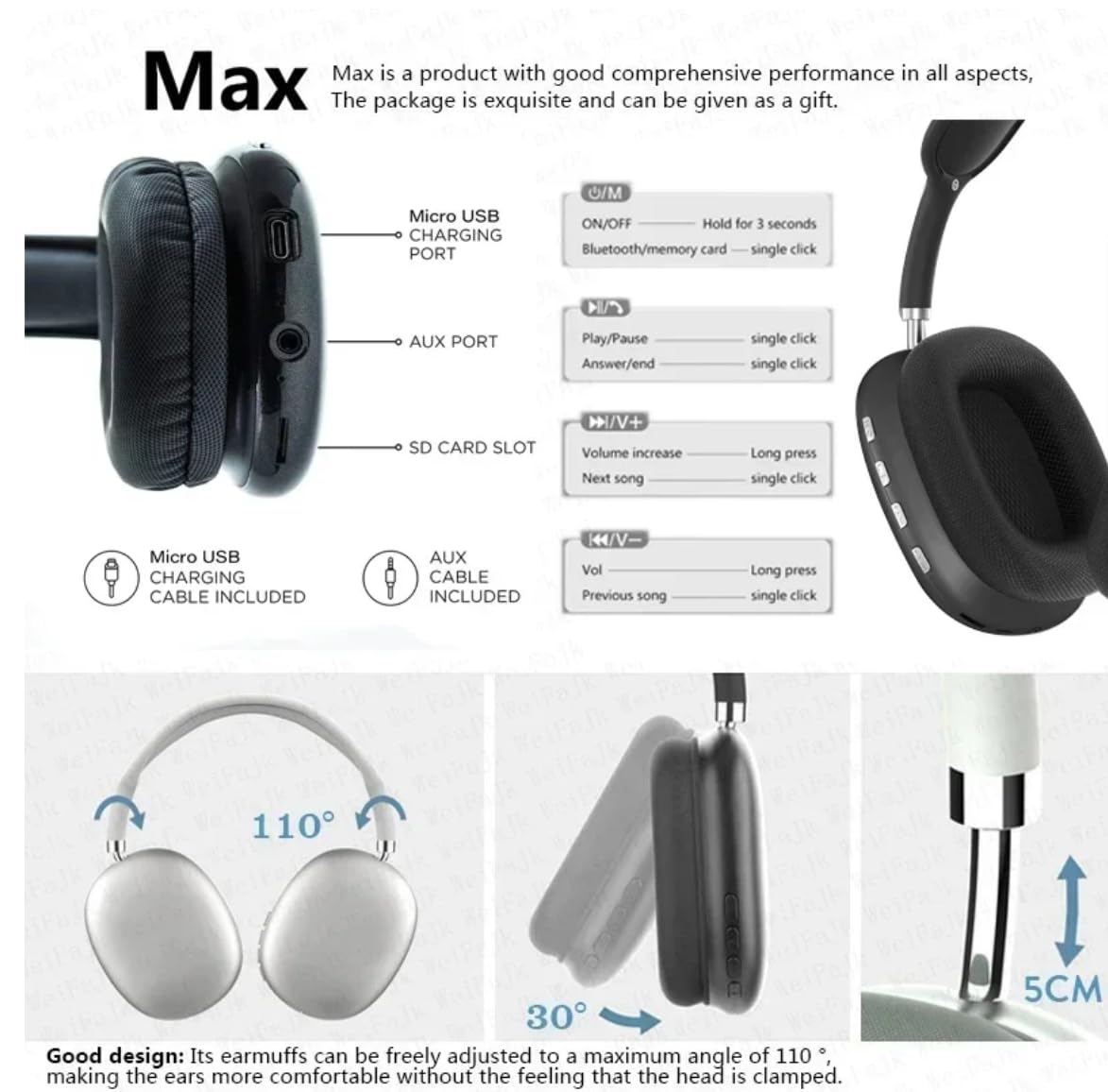P9 Noise Cancelling Wireless Bluetooth Headphones - long Range