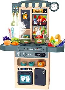 Plastic Toy Play Kitchen Food Set for Kids, Toddlers 3-5 - Cooking Pretend Play Interactive Station with Sink, Water, Steam, Sound, Accessories (44 items) - Little Girls Birthday Gift
