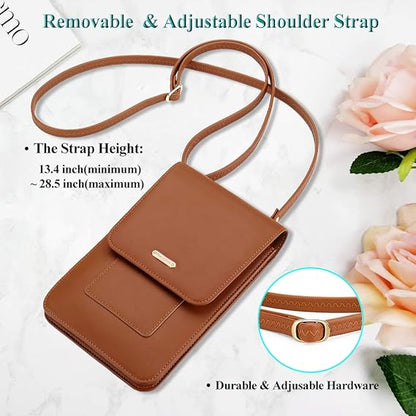 Small Crossbody Cell Phone Bag for Women, Leather Shoulder Bag Card Holder Phone Wallet Purse