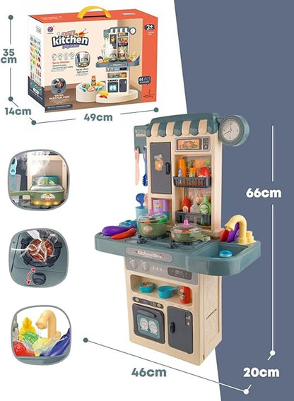 Plastic Toy Play Kitchen Food Set for Kids, Toddlers 3-5 - Cooking Pretend Play Interactive Station with Sink, Water, Steam, Sound, Accessories (44 items) - Little Girls Birthday Gift