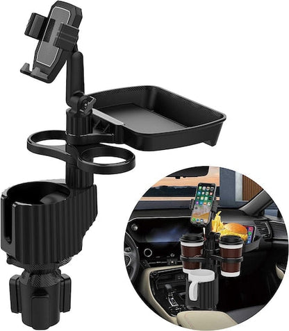 5-in-1 Car Cup Holder Expander with Detachable Tray, Dual Cup Holders, Phone Holder, Adjustable Base – Car Accessories for Road Trips, Car Gadgets