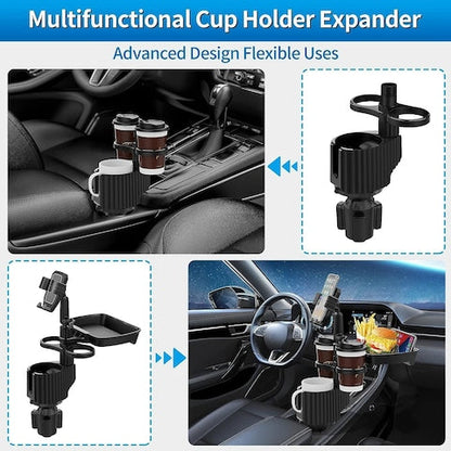 5-in-1 Car Cup Holder Expander with Detachable Tray, Dual Cup Holders, Phone Holder, Adjustable Base – Car Accessories for Road Trips, Car Gadgets