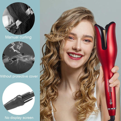 HICITI Multi-Automatic Hair Curler Hair Curling Iron LCD Ceramic Rotating Hair Waver Magic Curling Wand Irons Hair Styling Tools (RED)