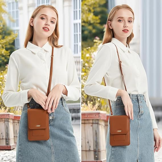 Small Crossbody Cell Phone Bag for Women, Leather Shoulder Bag Card Holder Phone Wallet Purse