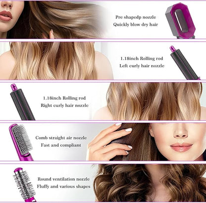 5-in-1 Hot Air Hair Dryer and Curler Tool Set – Multi-Function Hair Styler for Curling, Drying, Straightening, Volumizing, and Smoothing with Interchangeable Attachments