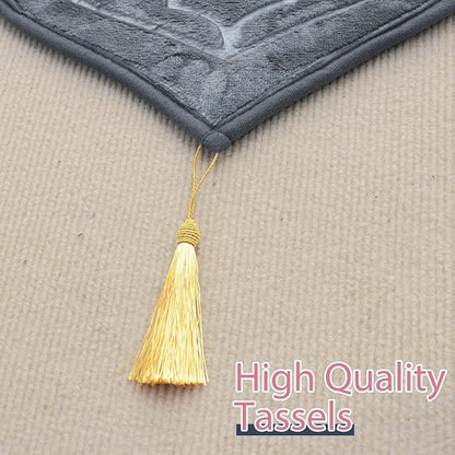 Embossed Prayer Mat Anti-Slip Velvet Top Islamic Prayer Mat Dome Style Thick Padded Sajadah Prayer Rug for Men Women Eid Gift Ramadan 70 x 110 cm (Ash Grey)