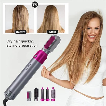 5-in-1 Hot Air Hair Dryer and Curler Tool Set – Multi-Function Hair Styler for Curling, Drying, Straightening, Volumizing, and Smoothing with Interchangeable Attachments