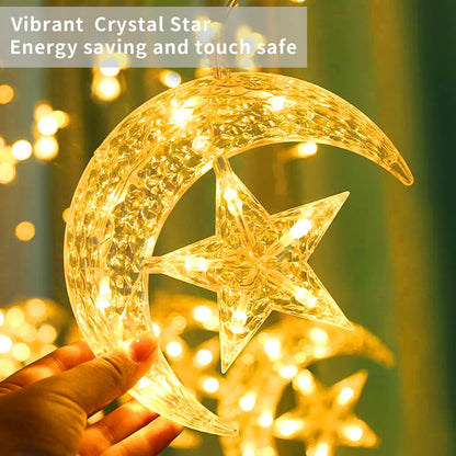 Ramadan Decorations Lights, Star Moon Lights with Remote Control & Battery Case for Home Ramadan Lights for Holiday Ramadan Decorations