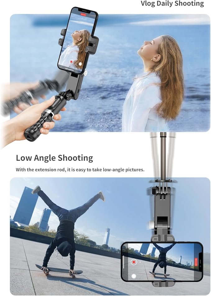 Q18 Rotatable Multi-function Gimbal Stabilizer Remote Control Stabilizer with 27.5in Extension Rod Built-in Beauty Fill Light Aluminum Alloy Face Smart Tracking Auto Balance for Vlog