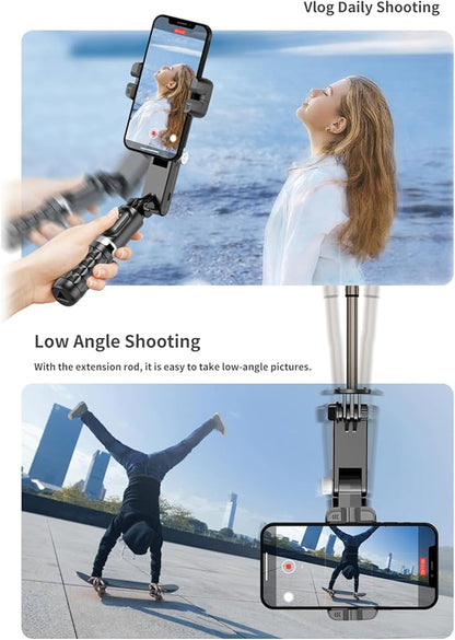 Q18 Rotatable Multi-function Gimbal Stabilizer Remote Control Stabilizer with 27.5in Extension Rod Built-in Beauty Fill Light Aluminum Alloy Face Smart Tracking Auto Balance for Vlog