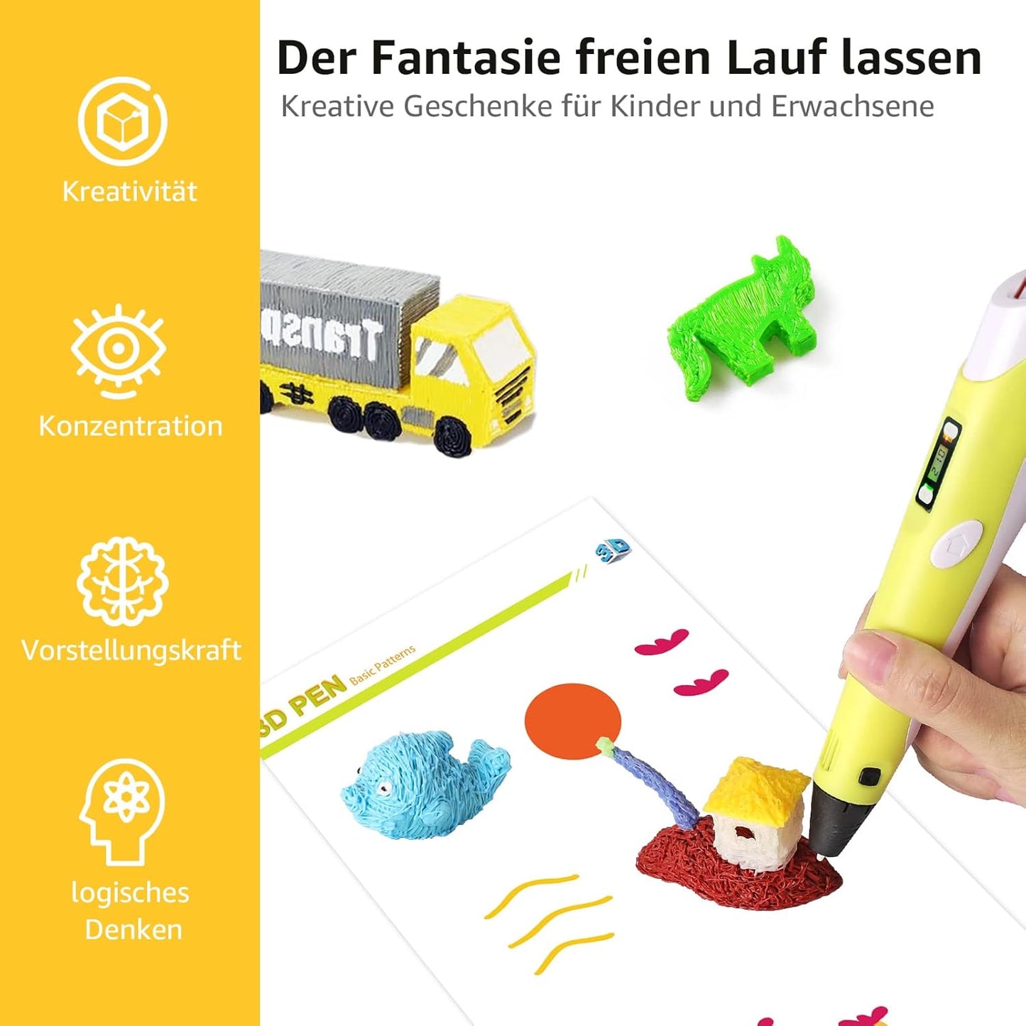 3D Printer Pen Set for Children Adults Gift 3D Printer Pen with 12 Colours 1.75 mm PLA Filament Each Colour 3 Metres,