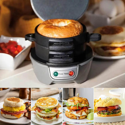 Sandwich Makers with Omelet Ring, 600W Burger Maker with Non-Stick Coating, Dishwasher Safe, Perfect for a Quick Breakfast, EU Plug (Grau)