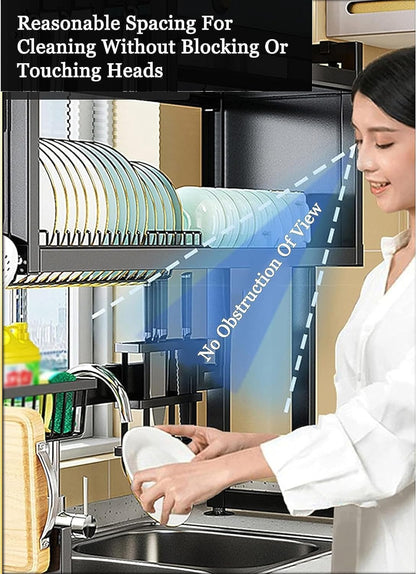 Premium Quality Heavy Duty Over The Sink Dish Drying Stand 3 Tier Large Dish Rack Over The Counter Dish Drying Rack for Kitchen Sink Shelf with Door Dish Organizer with Dust-Proof Cabinet