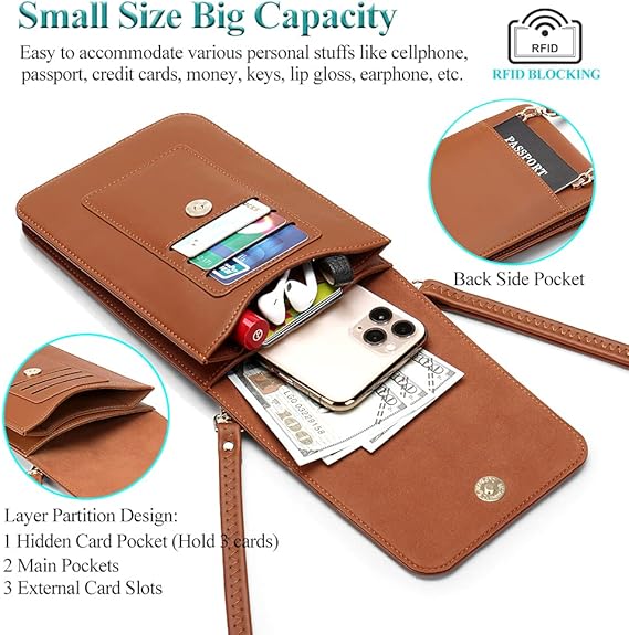 Small Crossbody Cell Phone Bag for Women, Leather Shoulder Bag Card Holder Phone Wallet Purse