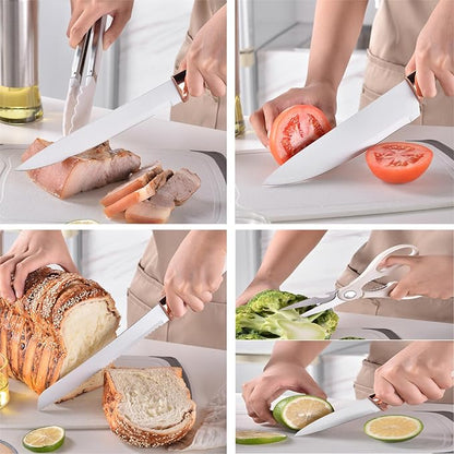 19 Piece Silicone Kitchenware Utensil Set Silicone Kitchen Utensils Set Heat Resistant Non-stick Cooking Tool with Wooden Handles Silicone Cookware Set BPA Free,19pcs Multicolor