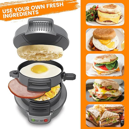 Sandwich Makers with Omelet Ring, 600W Burger Maker with Non-Stick Coating, Dishwasher Safe, Perfect for a Quick Breakfast, EU Plug (Grau)