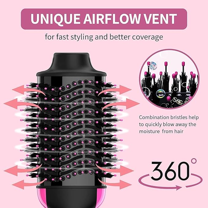 One Step Hair Dryer and Volumizer Brush, 3 In 1, Black and Pink