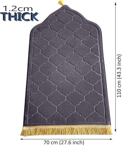 Embossed Prayer Mat Anti-Slip Velvet Top Islamic Prayer Mat Dome Style Thick Padded Sajadah Prayer Rug for Men Women Eid Gift Ramadan 70 x 110 cm (Ash Grey)