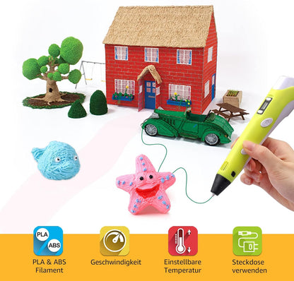 3D Printer Pen Set for Children Adults Gift 3D Printer Pen with 12 Colours 1.75 mm PLA Filament Each Colour 3 Metres,