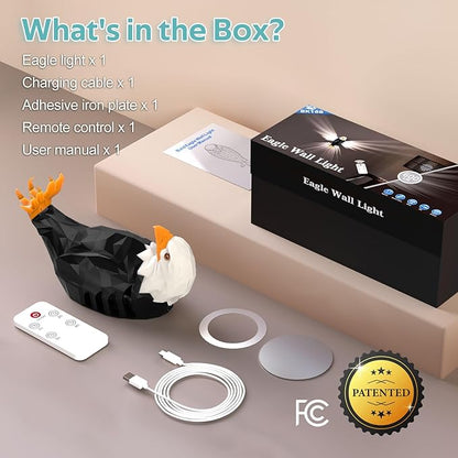 Eagle Wall Light, American Animal Bird Wall Night Light, Magnetic Led Wall Mounted Eagle Lamp, with Remote Control, USB Charging, Battery Operated & Removable Charging Eagle Light for Indoors