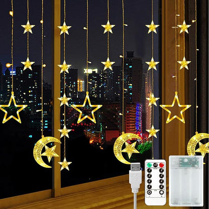 Ramadan Decorations Lights, Star Moon Lights with Remote Control & Battery Case for Home Ramadan Lights for Holiday Ramadan Decorations