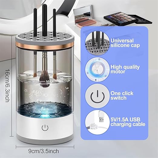 Makeup Brush Cleaner Cosmetic And Spongue Brush Cleaner, Automatic Spinning Makeup Brush Cleaner BEST Birthday Party Gift(COLOUR) WHITE