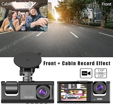 3 Camera Lens Front and Rear Inside Dashcam HD 1296P Video Recorder Night Vision