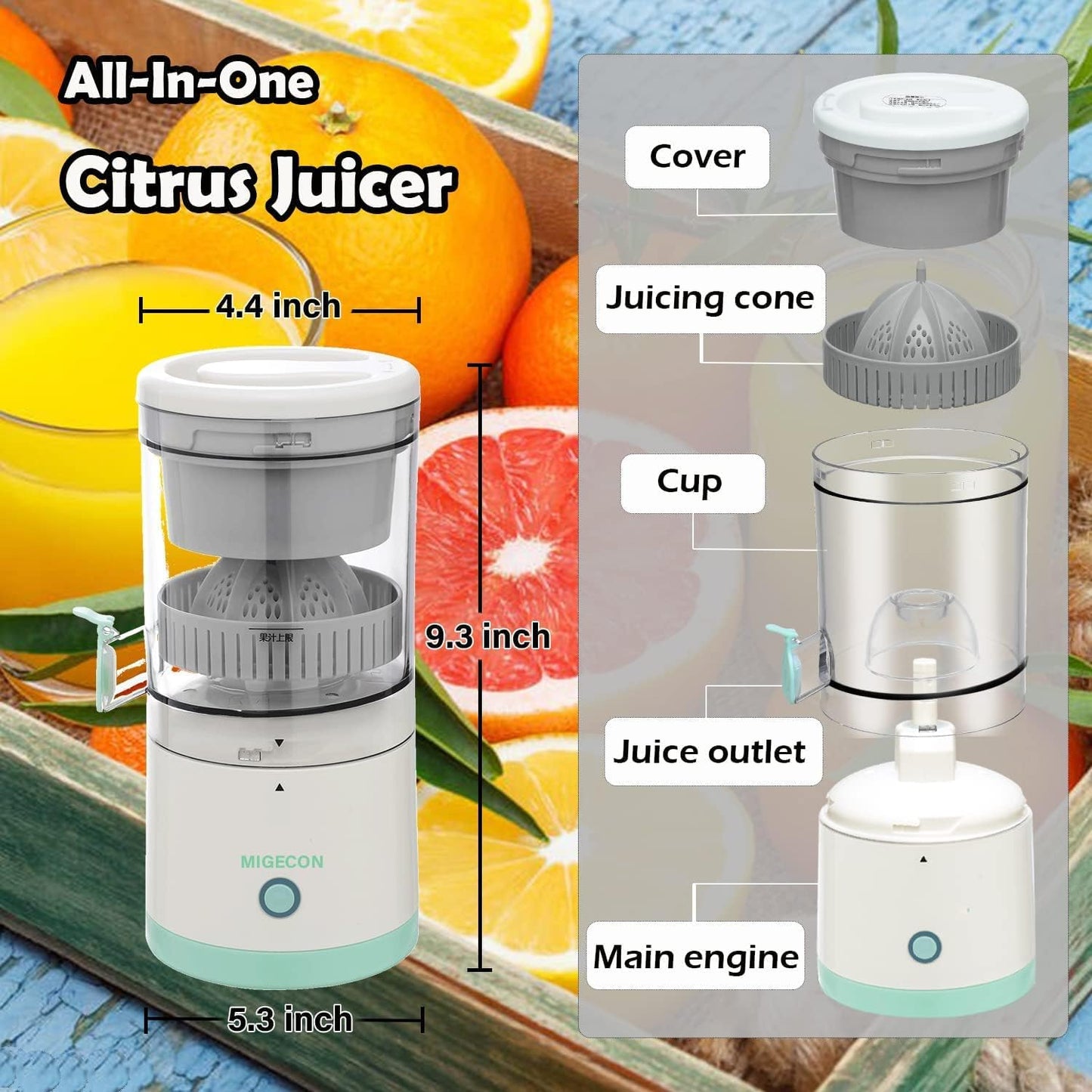 Citrus Juicer Electric Orange Lime Lemon Citric Squeezer Electric High Juice Squeezer Juicer USB Charging USB Charging Juicer Lime Lemon Orange Citric Press Wireless Portable Travel Juice Mate