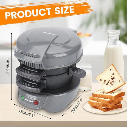 Sandwich Makers with Omelet Ring, 600W Burger Maker with Non-Stick Coating, Dishwasher Safe, Perfect for a Quick Breakfast, EU Plug (Grau)