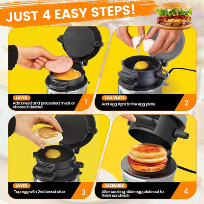 Sandwich Makers with Omelet Ring, 600W Burger Maker with Non-Stick Coating, Dishwasher Safe, Perfect for a Quick Breakfast, EU Plug (Grau)