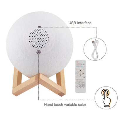 NoorWave™ 4-in-1 Quran Speaker with 16-Color 3D Moon Lamp & Recitation