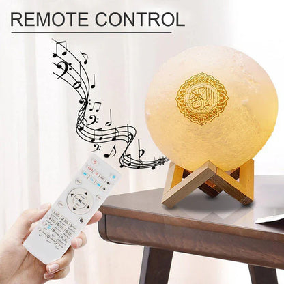 NoorWave™ 4-in-1 Quran Speaker with 16-Color 3D Moon Lamp & Recitation
