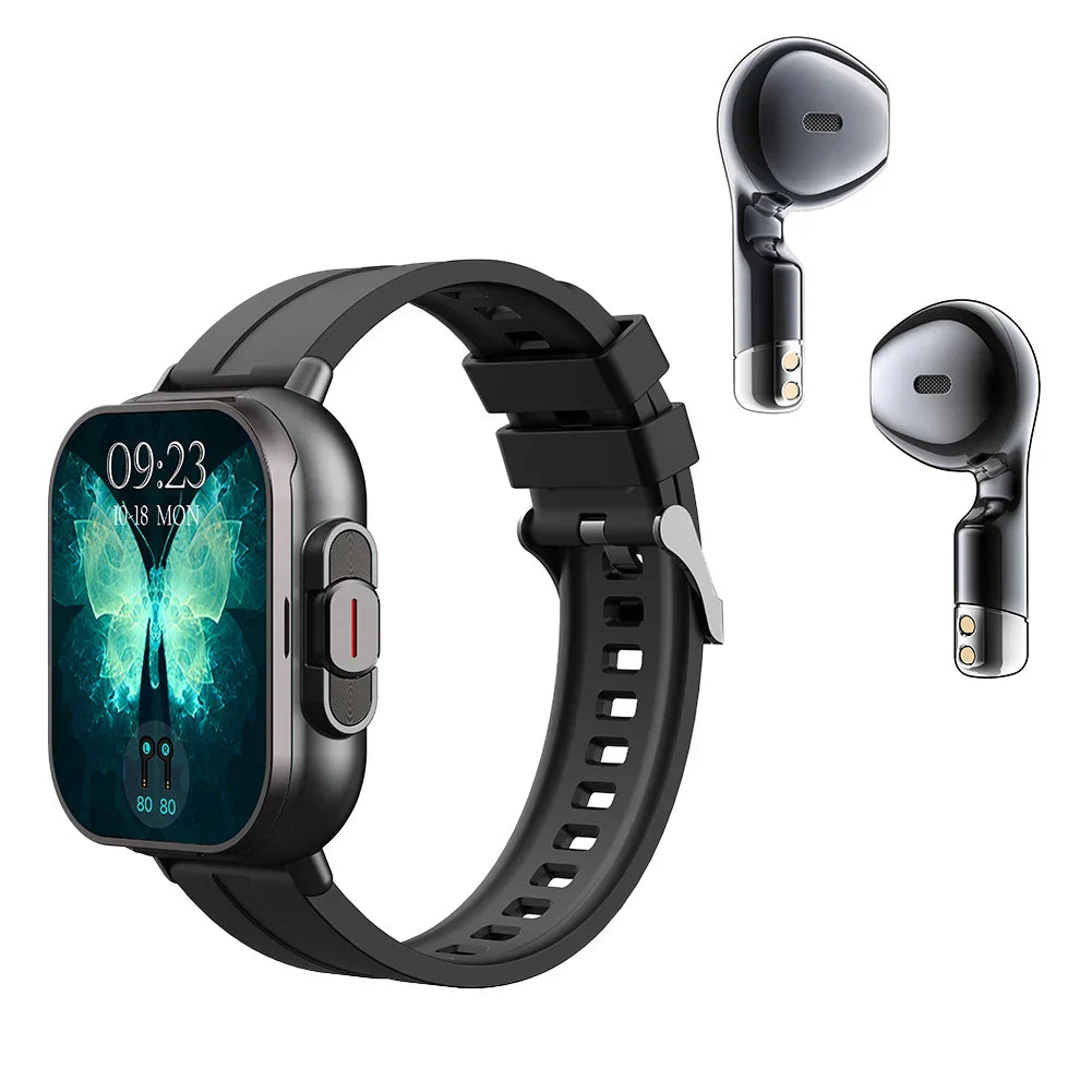 Smart Watch With Earbuds Fitness Tracker Sports Recorder Heart Rate Blood Pressure Blood Oxygen Monitor With 2” Touchscreen